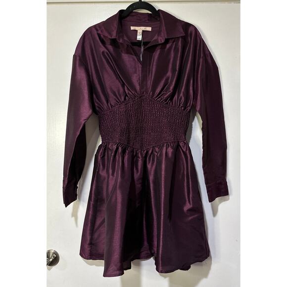 Hutch Iridescent Waisted Shirtdress Plum Size Medium NWT Shirred Waist Dressy - Picture 2 of 14
